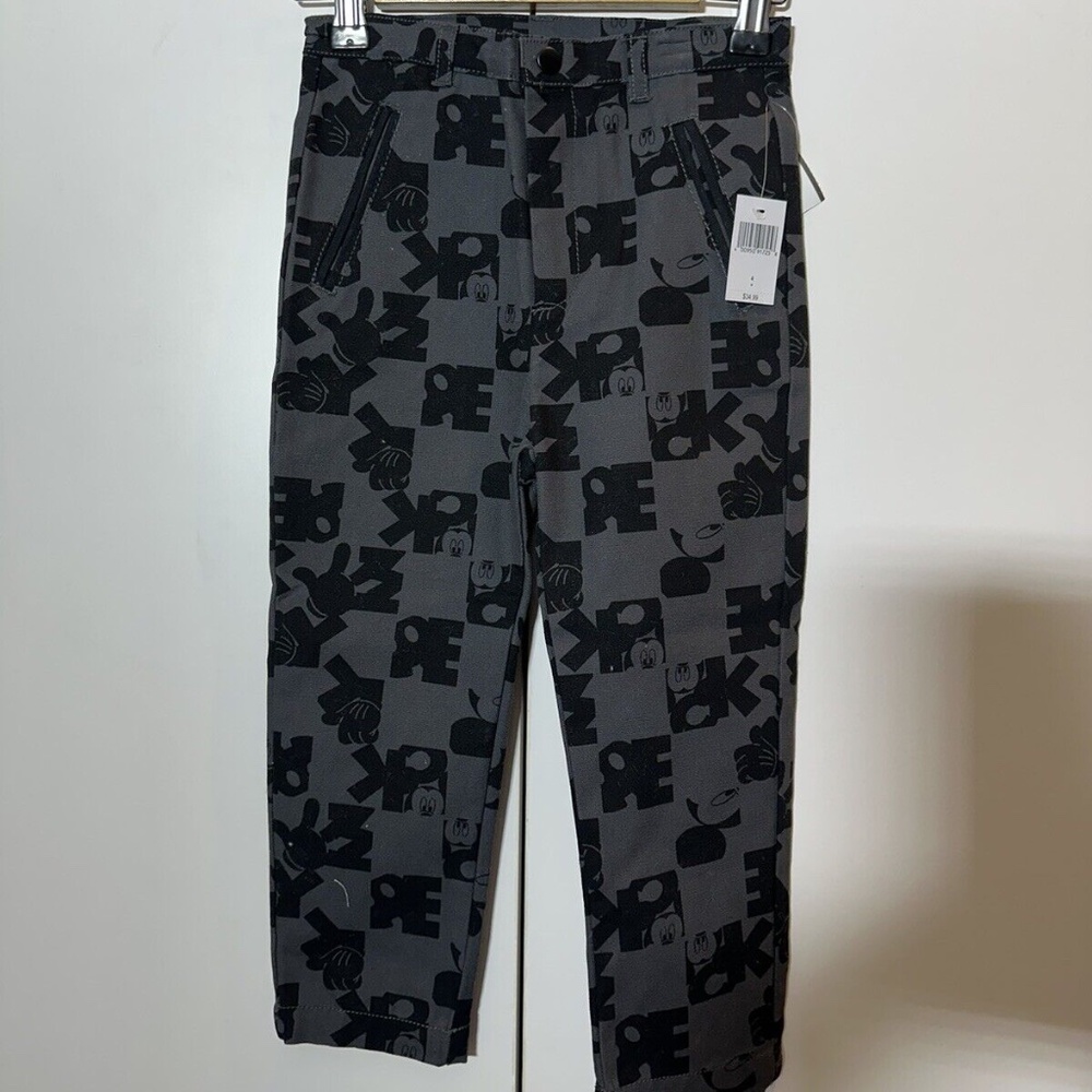 Disney Parks Mickey Mouse Boys Casual Gray Black Pants Size 4 NWT
